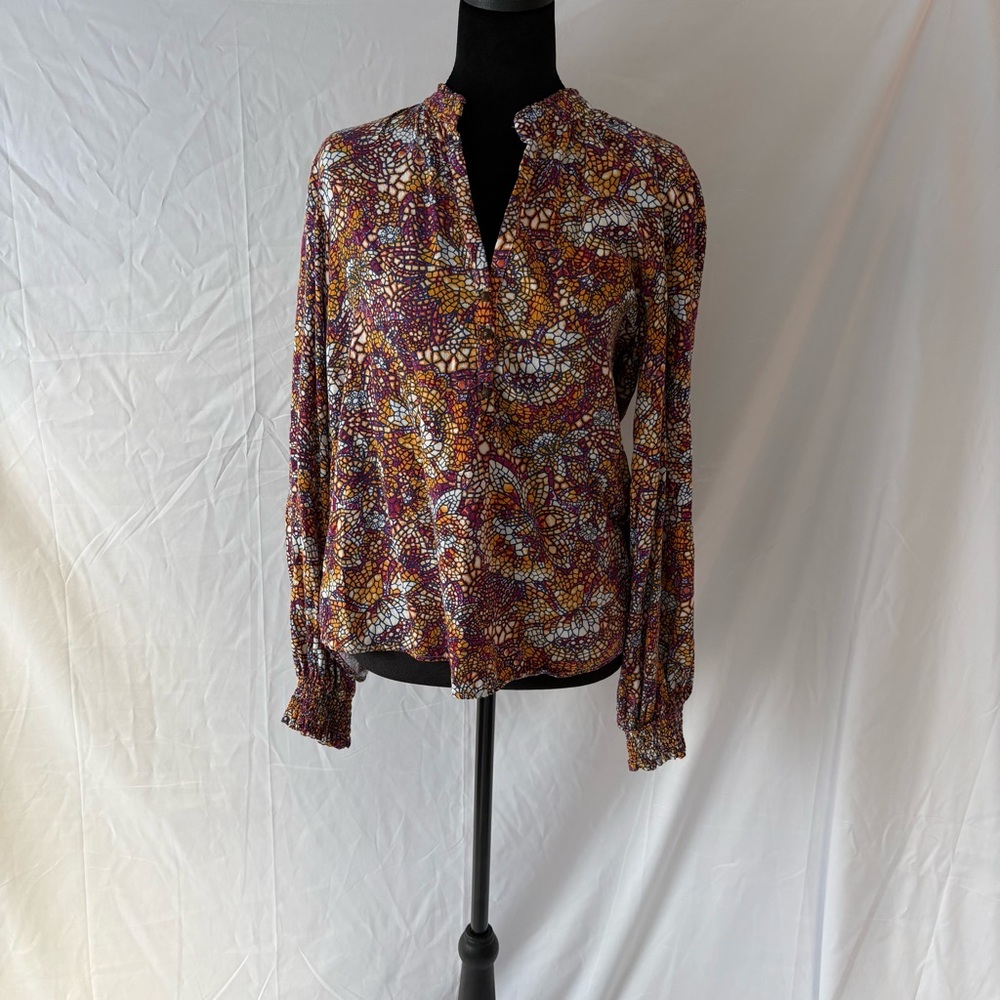 Maeve Stained Glass Print Colette Floral Print Women's Peasant Top Sz M